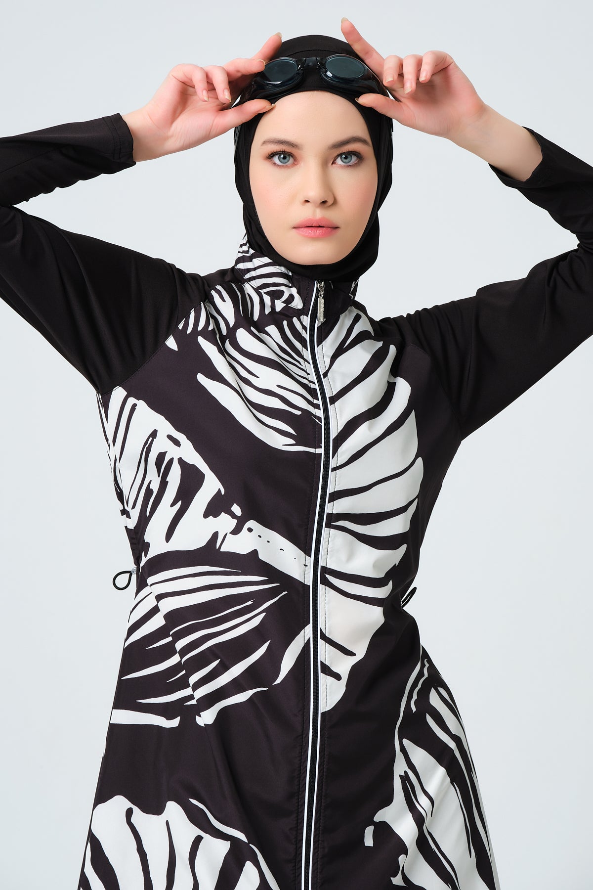 جديد💥بوركيني تركي أبيض في أسود طويل