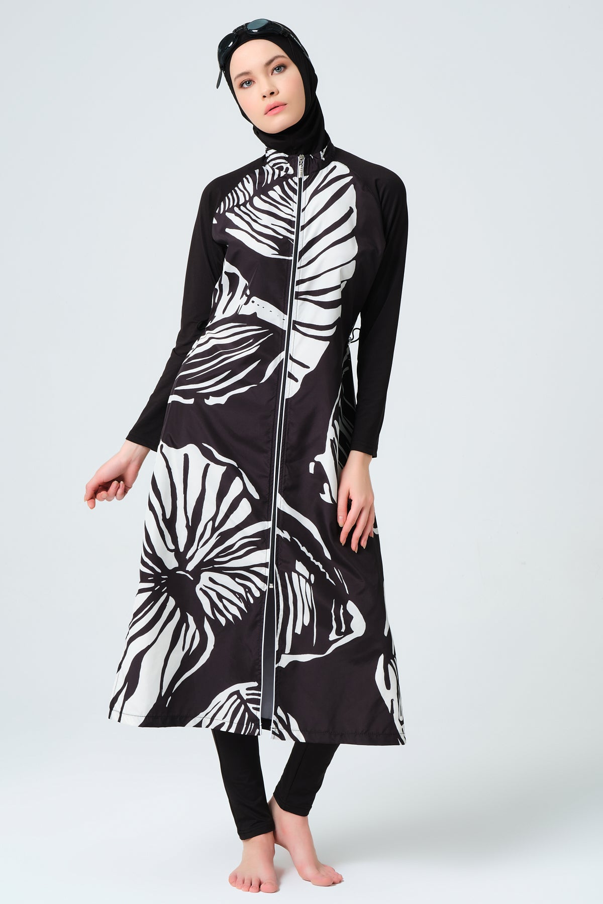 جديد💥بوركيني تركي أبيض في أسود طويل