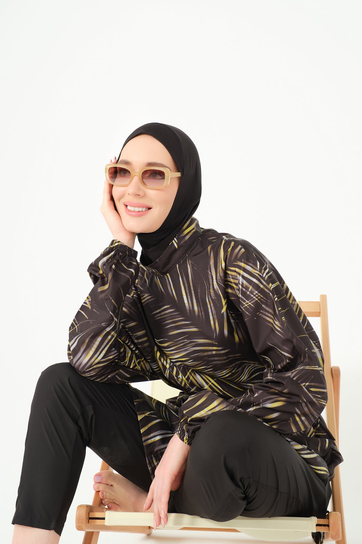 جديد💥بوركيني تركي واتر برووف اوفر سايز اسود في اصفر