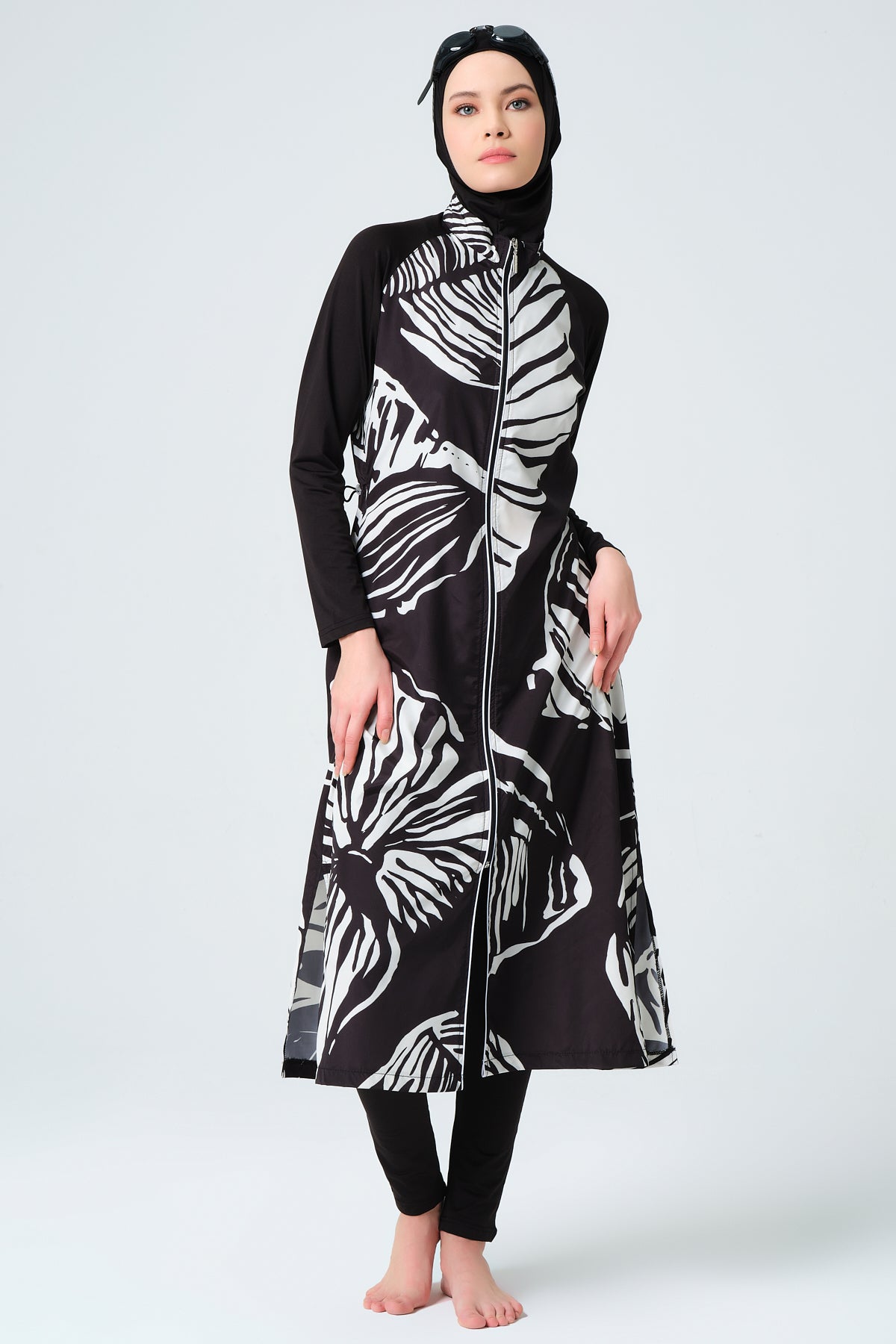 جديد💥بوركيني تركي أبيض في أسود طويل