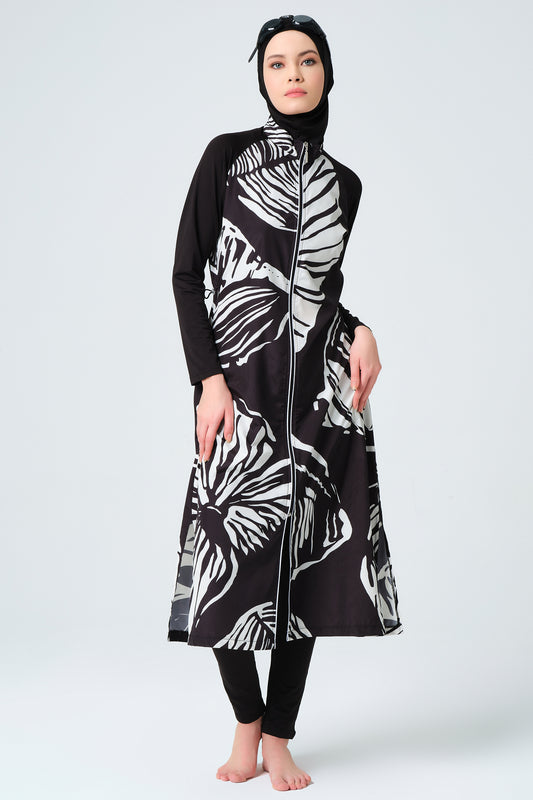 جديد💥بوركيني تركي أبيض في أسود طويل