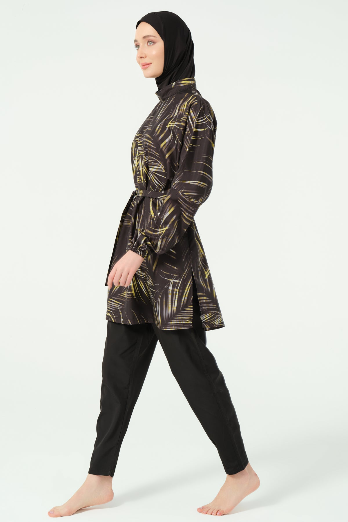 جديد💥بوركيني تركي واتر برووف اوفر سايز اسود في اصفر