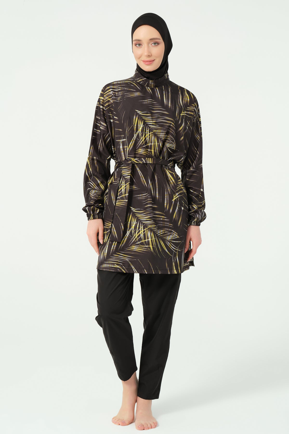 جديد💥بوركيني تركي واتر برووف اوفر سايز اسود في اصفر