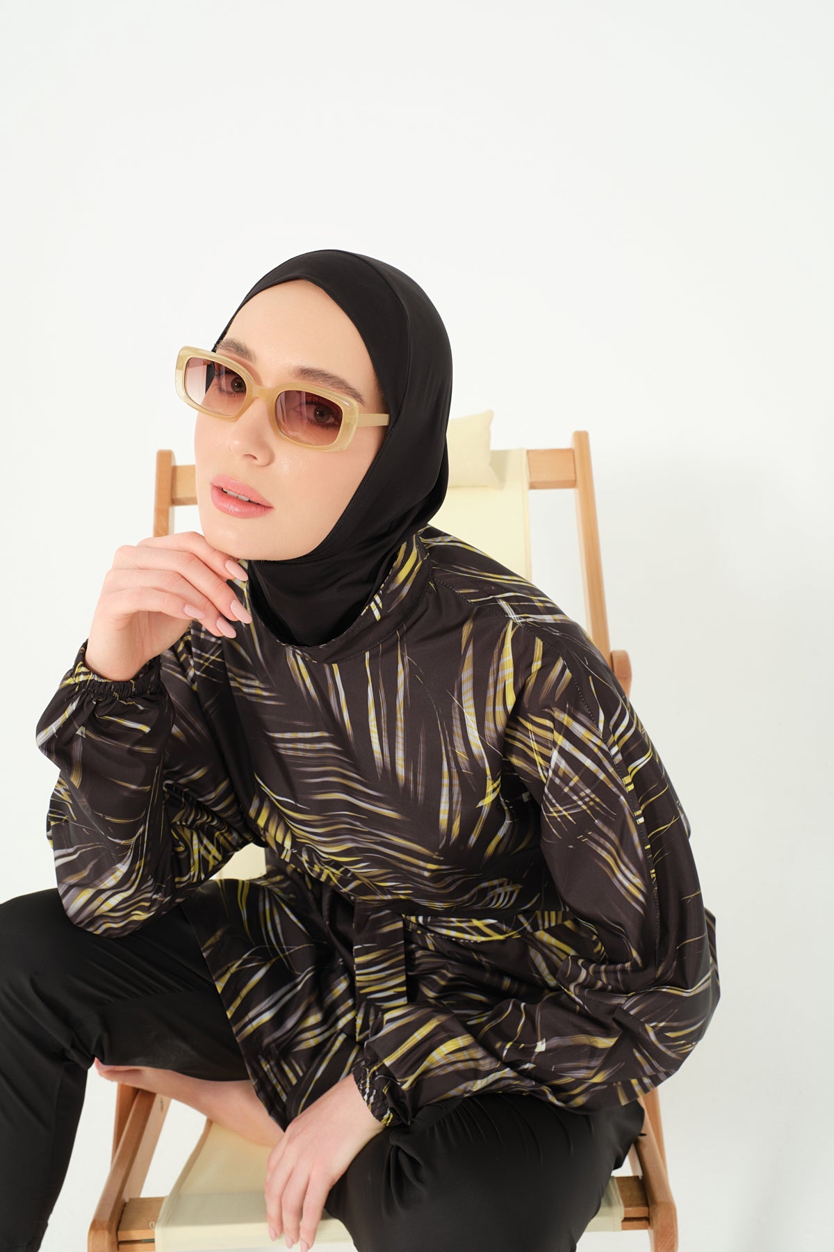 جديد💥بوركيني تركي واتر برووف اوفر سايز اسود في اصفر