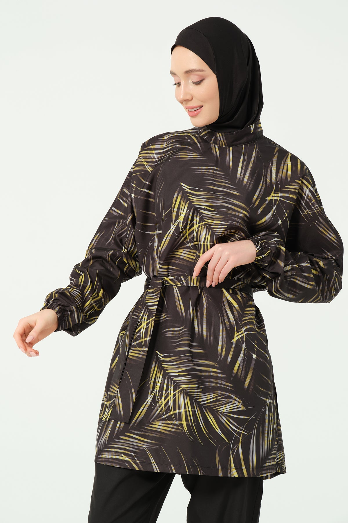 جديد💥بوركيني تركي واتر برووف اوفر سايز اسود في اصفر